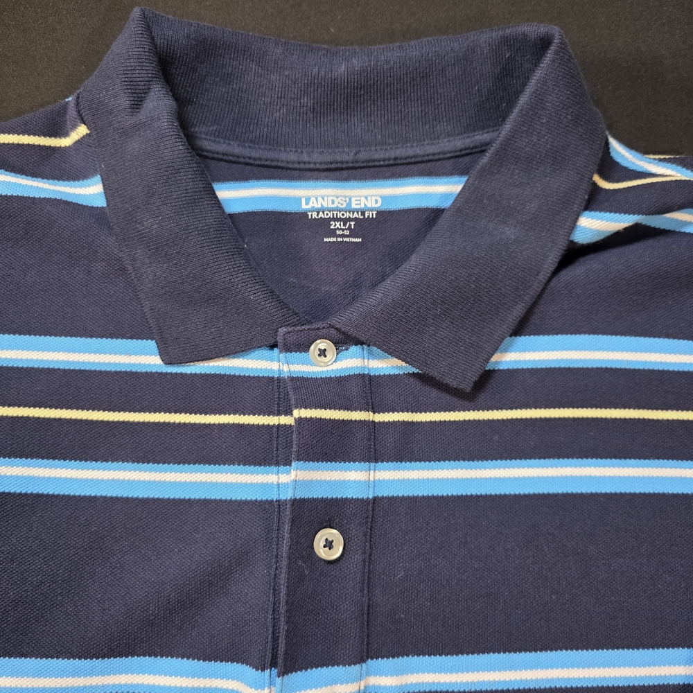 Lands' End‎ Men's Navy Striped Polo Shirt, 2XLT